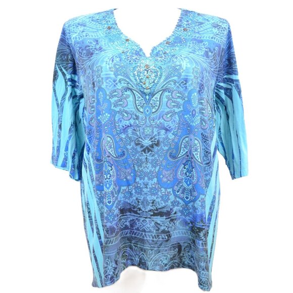 Catherine's PLUS Size 2X (24W-26W) Sparkly Studded Flowy Tunic Top Blouse - Picture 1 of 8